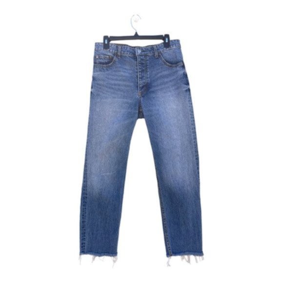 H&M WOMEN'S SIZE 10 HIGH RISE STRAIGHT CAPRI JEANS WITH RAW HEM SIZE 10 - Picture 10 of 11